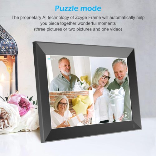 Zcyge Okos Digitális Képkeret 10.1 hüvelyk WiFi Fekete