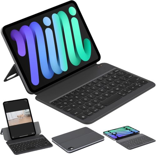 HOU iPad Mini 6 Vékony Bluetooth Billentyűzet Tok - Fekete