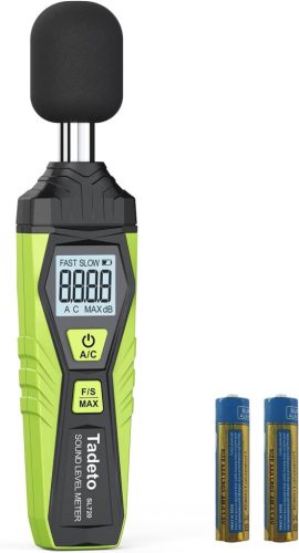 Tadeto digitális zajszintmérő – 30–130 dB mérési tartomány, A/C súlyozás, háttérvilágításos LCD kijelző
