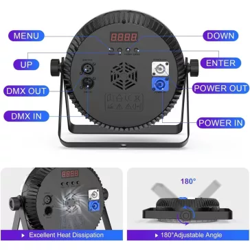   ZonQoonz ZQ01638 RGBW LED Stage Light, 60x2W, 180W, AC 240V, DMX 8CH, Sound Activated, Remote Control, Auto Mód, Strobe, Állvány, Fekete