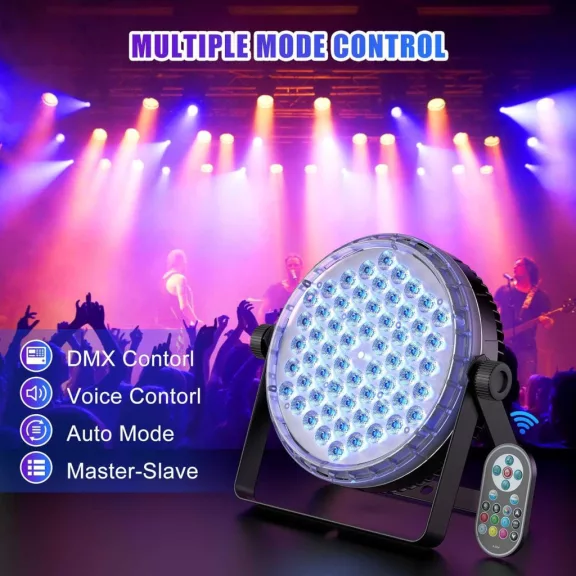 ZonQoonz ZQ01638 RGBW LED Stage Light, 60x2W, 180W, AC 240V, DMX 8CH, Sound Activated, Remote Control, Auto Mód, Strobe, Állvány, Fekete ZonQoonz ZQ01638 RGBW LED Stage Light, 60x2W, 180W, AC 240V, DMX 8CH, Sound Activated, Remote Control, Auto Mód, Strobe, Állvány, Fekete