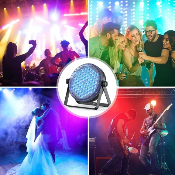 ZonQoonz ZQ01638 RGBW LED Stage Light, 60x2W, 180W, AC 240V, DMX 8CH, Sound Activated, Remote Control, Auto Mód, Strobe, Állvány, Fekete ZonQoonz ZQ01638 RGBW LED Stage Light, 60x2W, 180W, AC 240V, DMX 8CH, Sound Activated, Remote Control, Auto Mód, Strobe, Állvány, Fekete