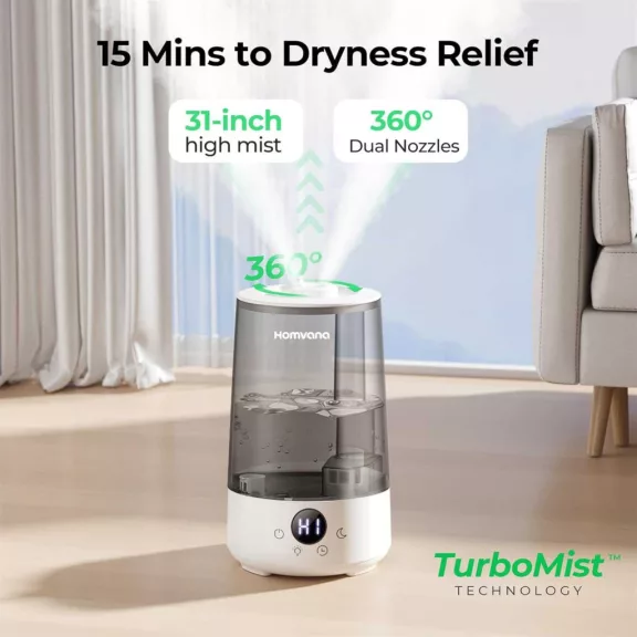 Homvana H101 Párásító, 3,6 L, Hideg Párásítás, Aroma Diffúzor, 7 Szín Hangulatfény, Éjszakai Fény, Digitális Kijelző, Csendes, Időzítő, Auto Shut Off, Érintésvezérlés, BPA-Mentes