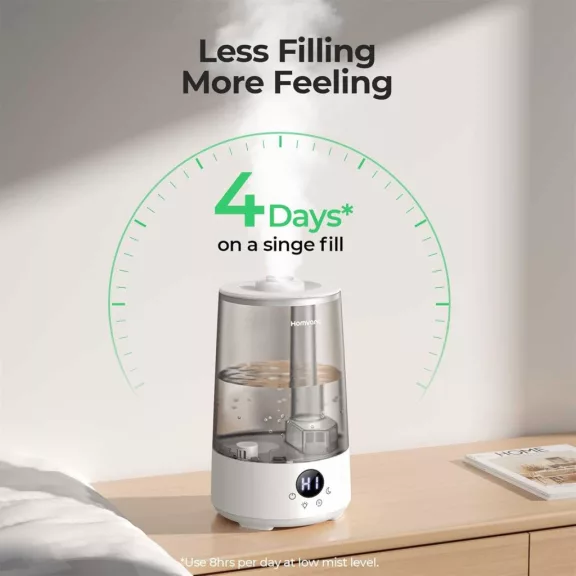 Homvana H101 Párásító, 3,6 L, Hideg Párásítás, Aroma Diffúzor, 7 Szín Hangulatfény, Éjszakai Fény, Digitális Kijelző, Csendes, Időzítő, Auto Shut Off, Érintésvezérlés, BPA-Mentes