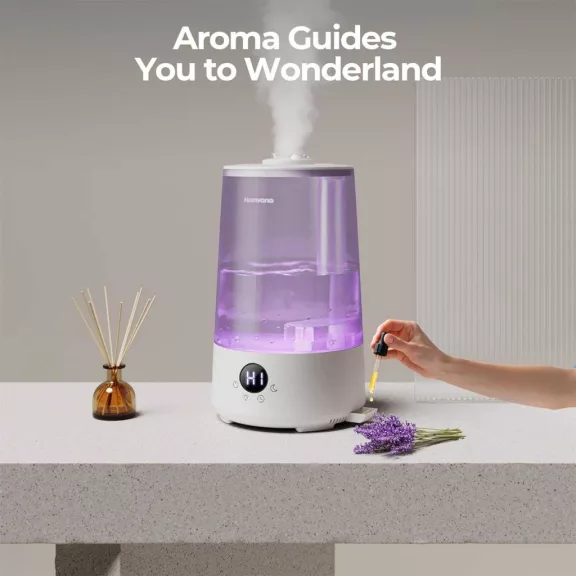 Homvana H101 Párásító, 3,6 L, Hideg Párásítás, Aroma Diffúzor, 7 Szín Hangulatfény, Éjszakai Fény, Digitális Kijelző, Csendes, Időzítő, Auto Shut Off, Érintésvezérlés, BPA-Mentes