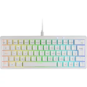   Mars Gaming MKMINIPROWBF R Mechanikus Billentyűzet, 60%, 61 Gomb, AZERTY Francia, Blue Switch, Hot-Swap, RGB Chroma, USB 2.0, USB-C, Fehér