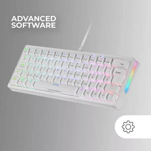 Mars Gaming MKMINIPROWBF R Mechanikus Billentyűzet, 60%, 61 Gomb, AZERTY Francia, Blue Switch, Hot-Swap, RGB Chroma, USB 2.0, USB-C, Fehér