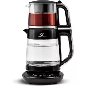   KARACA Caysever Török Teakészítő, Elektromos Teafőző, 1.5 L Vízforraló, 0.8 L Üveg Teáskanna Szűrővel, 1700 W, 230 V, Hangos Értesítés, Ezüst