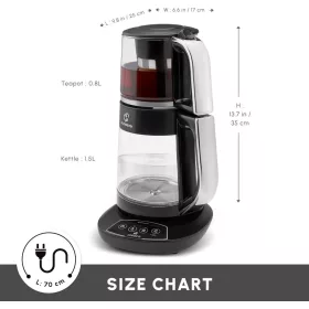   KARACA Caysever Török Teakészítő, Elektromos Teafőző, 1.5 L Vízforraló, 0.8 L Üveg Teáskanna Szűrővel, 1700 W, 230 V, Hangos Értesítés, Ezüst