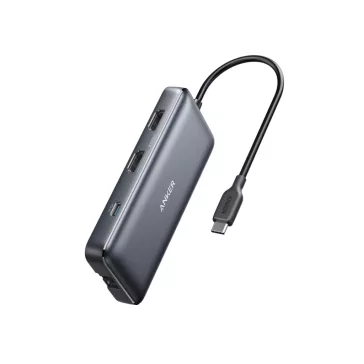   Anker PowerExpand 8-in-1 USB-C Hub A8380, 2X HDMI, 4K 30Hz, Dual Display, 2X USB-A 5 Gbps, SD, MicroSD, USB-C PD 100W, Ezüst