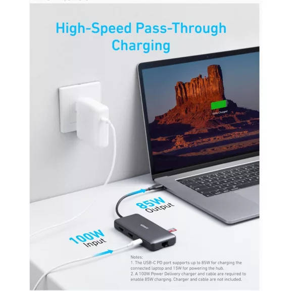 Anker PowerExpand 8-in-1 USB-C Hub A8380, 2X HDMI, 4K 30Hz, Dual Display, 2X USB-A 5 Gbps, SD, MicroSD, USB-C PD 100W, Ezüst