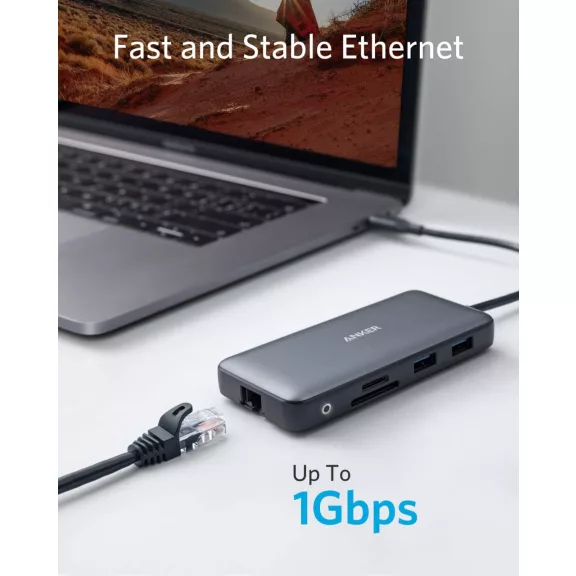 Anker PowerExpand 8-in-1 USB-C Hub A8380, 2X HDMI, 4K 30Hz, Dual Display, 2X USB-A 5 Gbps, SD, MicroSD, USB-C PD 100W, Ezüst