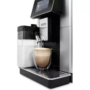   DeLonghi PrimaDonna Soul ECAM610.55.SB Automata Kávéfőző, 1450 W, 220 V, 2,2 L, Beépített Kávédaráló, Érintőképernyő, Újrahasználható Szűrő, Fém