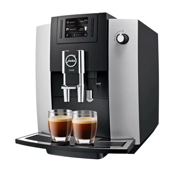 Jura E600 Platin Automata Kávéfőző, 1450 W, TFT Kijelző, 1,9 L Víztartály, 280 g Babtartály, 16 Adagos Zacctartály, CLARIS Smart, Automatikus Tisztítás, P.E.P Jura E600 Platin Automata Kávéfőző, 1450 W, TFT Kijelző, 1,9 L Víztartály, 280 g Babtartály, 16 Adagos Zacctartály, CLARIS Smart, Automatikus Tisztítás, P.E.P