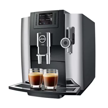   Jura E800 Chrome 15072 Automata Kávéfőző, 1450 W, 1,9 L Víztartály, 280 g Babtartály, Aroma G3 Őrlő, P.E.P., CLARIS Smart, 12 Ital, 2 Csésze, TFT-Kijelző, Króm/Fekete