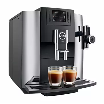   Jura E800 Chrome 15072 Automata Kávéfőző, 1450 W, 1,9 L Víztartály, 280 g Babtartály, Aroma G3 Őrlő, P.E.P., CLARIS Smart, 12 Ital, 2 Csésze, TFT-Kijelző, Króm/Fekete