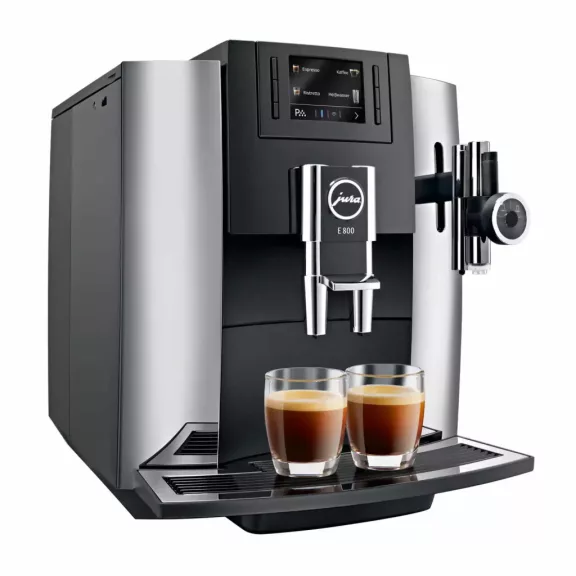 Jura E800 Chrome 15072 Automata Kávéfőző, 1450 W, 1,9 L Víztartály, 280 g Babtartály, Aroma G3 Őrlő, P.E.P., CLARIS Smart, 12 Ital, 2 Csésze, TFT-Kijelző, Króm/Fekete Jura E800 Chrome 15072 Automata Kávéfőző, 1450 W, 1,9 L Víztartály, 280 g Babtartály, Aroma G3 Őrlő, P.E.P., CLARIS Smart, 12 Ital, 2 Csésze, TFT-Kijelző, Króm/Fekete