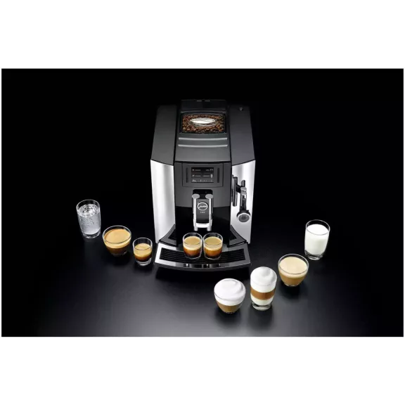 Jura E800 Chrome 15072 Automata Kávéfőző, 1450 W, 1,9 L Víztartály, 280 g Babtartály, Aroma G3 Őrlő, P.E.P., CLARIS Smart, 12 Ital, 2 Csésze, TFT-Kijelző, Króm/Fekete Jura E800 Chrome 15072 Automata Kávéfőző, 1450 W, 1,9 L Víztartály, 280 g Babtartály, Aroma G3 Őrlő, P.E.P., CLARIS Smart, 12 Ital, 2 Csésze, TFT-Kijelző, Króm/Fekete