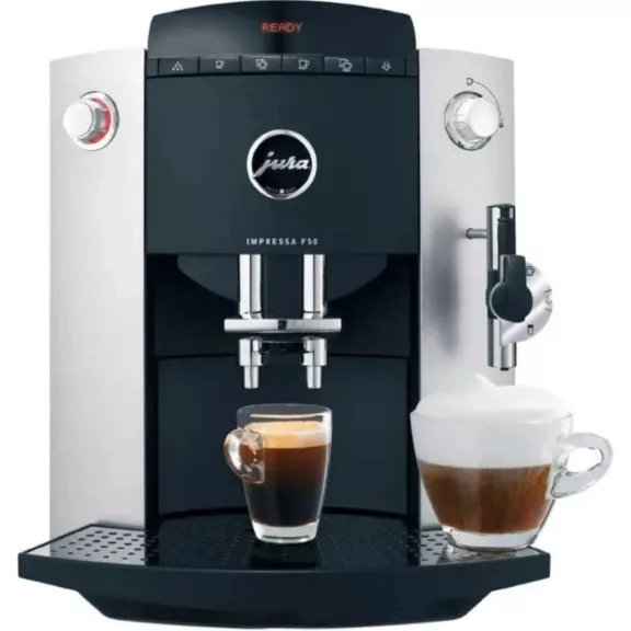JURA Impressa F50 Automata Kávéfőző, Kúpos Őrlő, 4 Programozható Gomb, 1450 W, 1,9 L Víztartály, 200 g Babtartály, 15 bar, Platina JURA Impressa F50 Automata Kávéfőző, Kúpos Őrlő, 4 Programozható Gomb, 1450 W, 1,9 L Víztartály, 200 g Babtartály, 15 bar, Platina