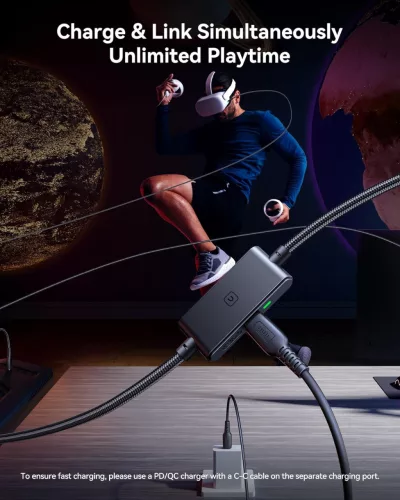 INIU 4,9m USB-C Link Kábel Meta Quest 3s/Oculus Quest 2/Pro, Pico 4, Steam VR, Adatátvitel, 2,5 Gbps, Fekete