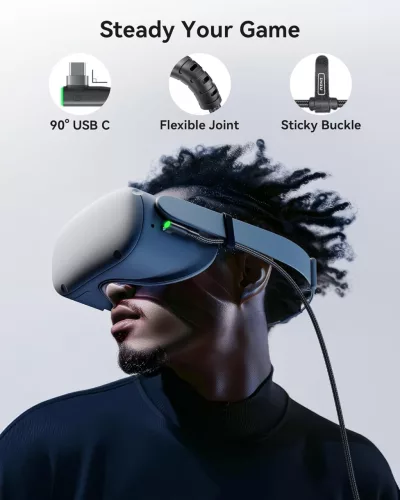 INIU 4,9m USB-C Link Kábel Meta Quest 3s/Oculus Quest 2/Pro, Pico 4, Steam VR, Adatátvitel, 2,5 Gbps, Fekete