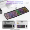 TECURS WK007 Vezeték Nélküli Billentyűzet, 2.4G, QWERTY UK, Teljes Méret, Csendes Membrán, LED Háttérvilágítás, Újratölthető Akkumulátor, Fekete