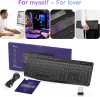 TECURS WK007 Vezeték Nélküli Billentyűzet, 2.4G, QWERTY UK, Teljes Méret, Csendes Membrán, LED Háttérvilágítás, Újratölthető Akkumulátor, Fekete