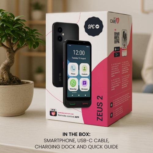 SPC Zeus 2 Okostelefon Időseknek, Android 15, 4 GB RAM, 64 GB, 13 MP Hátlapi Kamera, 5 MP Előlapi Kamera, eSIM, Dual SIM, Fekete