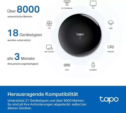 Tapo H110 Infra Okos Hub, Matter Kompatibilis, 18 Eszköztípus, 8000 Márka, WLAN 2.4 GHz, Tapo Szenzor Hub, Hangvezérlés, Távvezérlés, Geokerítés, Offline Vezérlés, Fekete