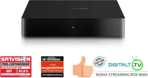 Nokia Streaming Box 8000 Android TV Box, 4K Ultra HD, WiFi, Bluetooth, HDMI, Optikai Audio, USB-A, USB-C, Ethernet LAN, Chromecast, Hangvezérlés, Fekete