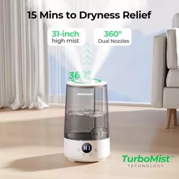   Homvana H101 Párásító, 3,6 L, Állítható Páratartalom, Hideg Pára, Aroma Diffuser, 23 dB, Automatikus Kikapcsolás, Digitális Kijelző, Szürke