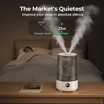   Homvana H101 Párásító, 3,6 L, Állítható Páratartalom, Hideg Pára, Aroma Diffuser, 23 dB, Automatikus Kikapcsolás, Digitális Kijelző, Szürke