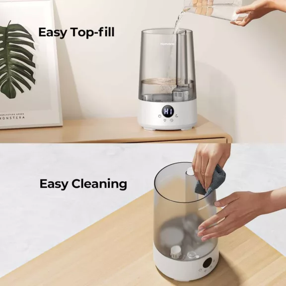 Homvana H101 Párásító, 3,6 L, Állítható Páratartalom, Hideg Pára, Aroma Diffuser, 23 dB, Automatikus Kikapcsolás, Digitális Kijelző, Szürke