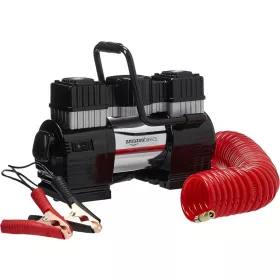   Amazon Basics AC010178C Hordozható Digitális Kompresszor, 12V, Két Hengeres, 8,3bar, 60 L/perc, 50 L Kapacitás, LED Fény, Auto Kikapcsolás, 5 m Tömlő, Akkucsipesz, Táska, Fekete Piros