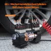 Amazon Basics AC010178C Hordozható Digitális Kompresszor, 12V, Két Hengeres, 8,3bar, 60 L/perc, 50 L Kapacitás, LED Fény, Auto Kikapcsolás, 5 m Tömlő, Akkucsipesz, Táska, Fekete Piros