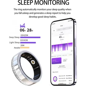   CNBRO JYV8FS Smart Ring, 9-es Méret, Rozsdamentes Acél, Android iOS Kompatibilis, Pulzusmérő, Alvásmonitor, Pedométer, Kalóriaszámláló, Bluetooth, Ezüst