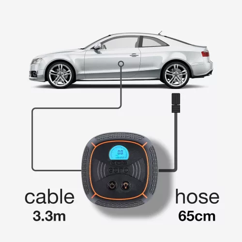 Ring Eono Essentials 2018 Digitális Autógumi Kompresszor, Előre Beállítható Nyomás, 12V, LED Fény, 60cm Tömlő, 3,3m Kábel, Fekete