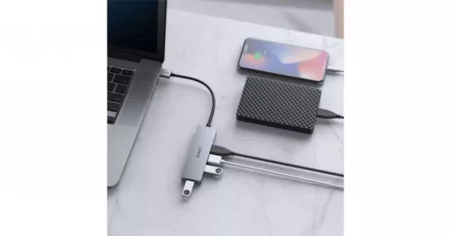 Aukey 4-port USB 3.0 Hub Model: CB-AUKEY CB-H36 4-Portos USB 3.0 HUB – Vékony Alumínium Kivitel, 5 Gbps Adatátvitel