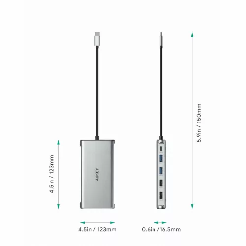 AUKEY CBC78 12 az 1-ben USB-C Hub – Gigabites Ethernet, Kettős 4K HDMI, VGA, Ezüst