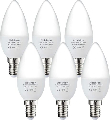 Abishion E14 LED Izzó – 5.5W, Meleg Fehér Fény, 6 darabos Kiszerelés