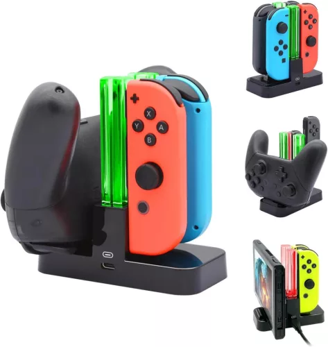 FastSnail Töltőállomás Nintendo Switch & OLED Modellekhez, Joycon és Pro Controller Töltő (fekete)