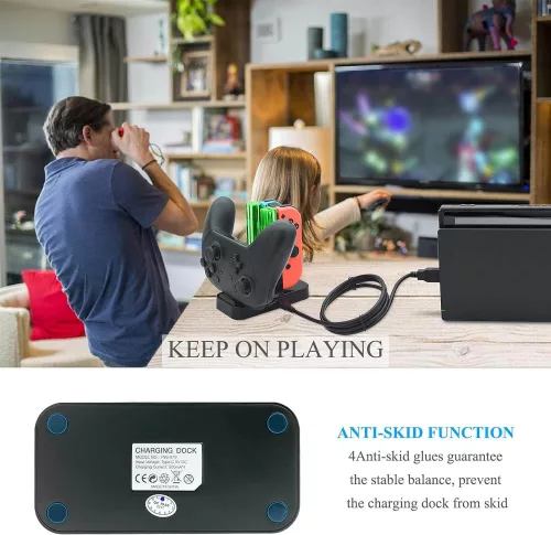 FastSnail Töltőállomás Nintendo Switch & OLED Modellekhez, Joycon és Pro Controller Töltő (fekete)