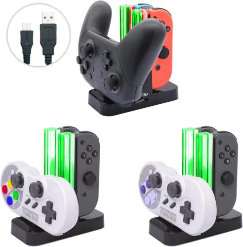 FastSnail Töltőállomás Nintendo Switch & OLED Modellekhez, Joycon és Pro Controller Töltő (fekete)