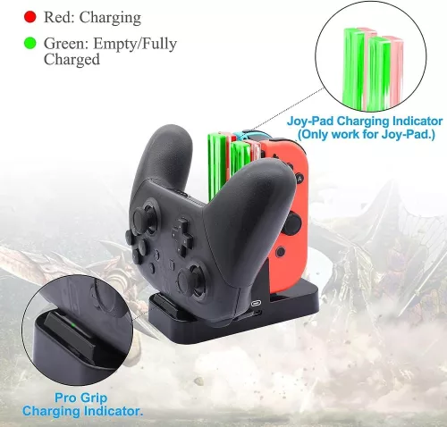 FastSnail Töltőállomás Nintendo Switch & OLED Modellekhez, Joycon és Pro Controller Töltő (fekete)