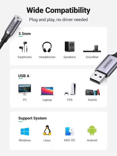 UGREEN 2 az 1-ben USB-Audio Adapter 24bit/96kHz