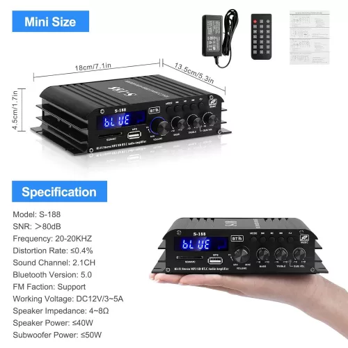 Facmugo Bluetooth Audio Erősítő S188 2.1CH 40Wx2+50W Hi-Fi