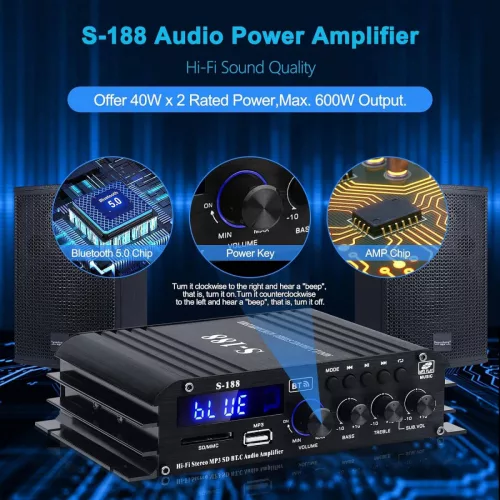 Facmugo Bluetooth Audio Erősítő S188 2.1CH 40Wx2+50W Hi-Fi