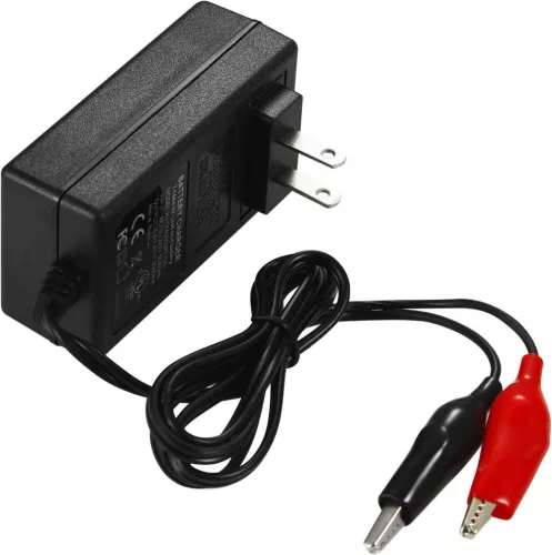 Ólomsavas Akkumulátor Töltő, 7.4V 2A Töltő Csipeszel 6V-os Akkumulátorhoz EU dugaljjal, Fekete