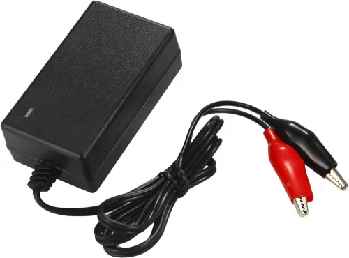 Ólomsavas Akkumulátor Töltő, 7.4V 2A Töltő Csipeszel 6V-os Akkumulátorhoz EU dugaljjal, Fekete