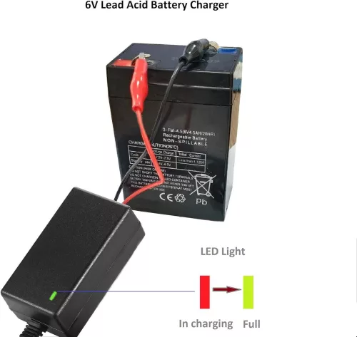 Ólomsavas Akkumulátor Töltő, 7.4V 2A Töltő Csipeszel 6V-os Akkumulátorhoz EU dugaljjal, Fekete